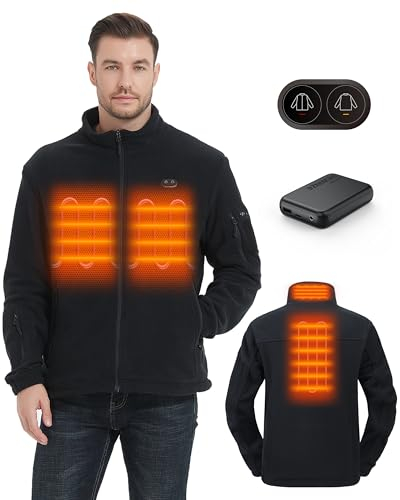 HEWINZE Heated Fleece Jacket for Men - Dual-Control Heated Jacket with 7.4V Battery Pack, Large, Black