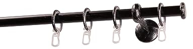 Garesa Gardinenstange Esperanca Ø 16mm, 1-läufig, Schwarz/Silber I Rustikale Vorhangstange inkl. Ringe + Faltenlegehaken I Mit Endknopf Kappe I Wandmontage I 270cm