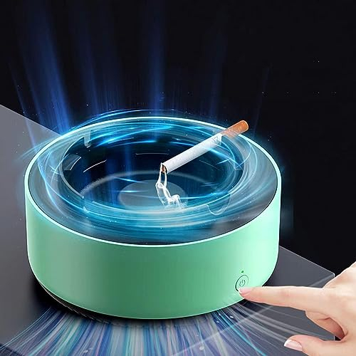 hopanrel 2 in 1 Air Purifier Ashtray Multifunctional Smokeless with Filter,Ashtrays for Cigarettes for Home Indoor Car Office(Green)