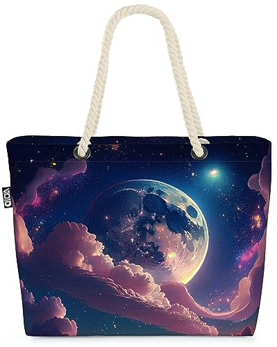 VOID Mond Weltall Sterne Nacht Strandtasche Shopper 58x38x16cm 23L XXL Einkaufstasche Tasche Reisetasche Beach Bag