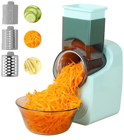Electric Cheese Grater, Electric Salad Maker, Multi Grater, Fruit Cutter, Automatic Vegetable Chopper Slicer Professional with Multi Cone Blades for Fruit and Vegtables, Stainless Steel, Green