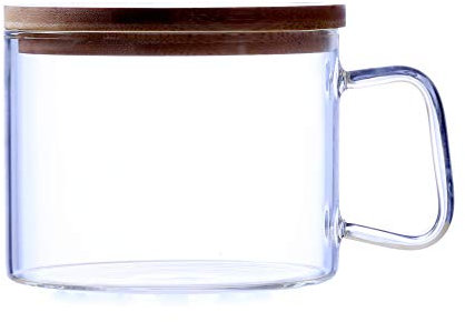 OSKOE Glass Noodle Bowl with Lid and Handle 1200ml Large Capacity Bowls for Soup Cereals Fruits Pasta Noodles Salad