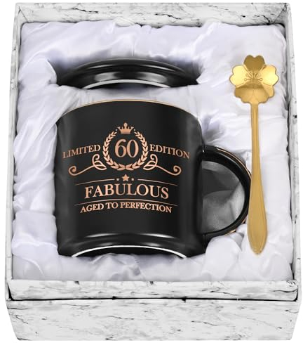 Joymaking Taza de Café para 60 Cumpleaños - Regalo para Mujeres, Madre, Empleado, Amigo, Jefe - 12 oz con Paquete de Regalo - Para Navidad - Negro