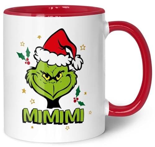 GRAVURZEILE Bedruckte Weihnachtstasse - Grinch MiMiMi - Personalisiert mit Name - Spülmaschinenfest & Mikrowelle geeignet - Tasse als Geschenk für Sie & Ihn zu Weihnachten - Gelb