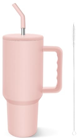 COZOME Tazza Termica con Cannuccia 1200ml,Tazza Termica da Viaggio Tazze da caffè Privo di BPA riutilizzabili doppia parete acciaio inox con coperchio e manico per acqua, caffè, tè, ufficio, auto