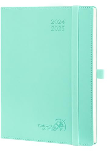POPRUN Kalender 2025 Wochenplaner (Aug.2024-Dez.2025) Softcover mit PU-Leder, ca. A5 (22 x 16,5 cm), 17-Monate-Terminplaner 2025 1 Woche 2 Seite mit Zertifiziertem Papier - Mintgrün