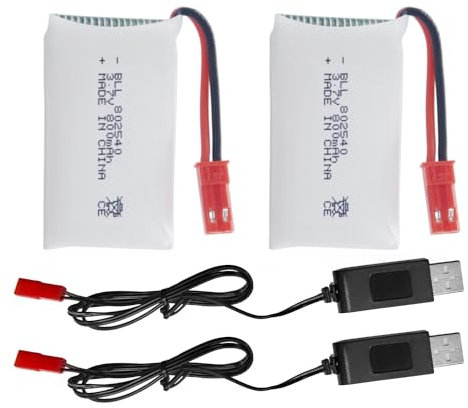 2PCS 3.7V 800mAh Lipo Battery RC Drone Battery with USB Charger JST Plug for SYMA X56W MJX X400W X300C X800 HS110 HS200 S670 V950HD S1750 V2450 RC Quadcopter Battery