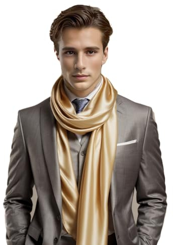 LA FERANI Herren Schal 100% Seide Chiffon Halstuch Seidenschal 180x80cm Uni Farbe für Anzug Creme Stola Business Style Geschenk für Ihn (Creme)