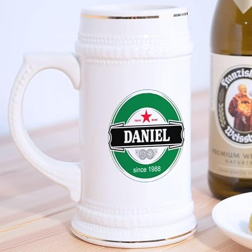 Wanapix | Chope à Bière Personnalisée | Chope Allemande en Céramique | 580 ml | Passe au Lave-vaisselle | Cadeau Original | Design Marque Verte