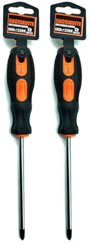 Tradineur - Pack de 2 Destornilladores Estrella 6 x 125 mm - Herramienta Manual - Bricolaje y Montaje - Punta Magnética - Acero Inoxidable