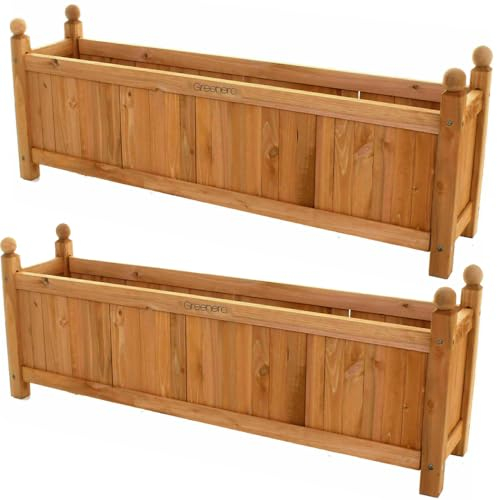 Vivo Technologies Set of 2 Extra Large Rectangular Wooden Planters Outdoor Garden Planter Box Planting Raise Bed Plants Flowers Plant Pot Natural Long Wood Pot,90x20x34 cm,Natural