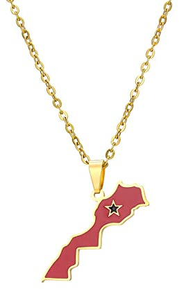 Collier Pendentif Carte Du Royaume Du Maroc,Contour De La Frontière Du Pays Du Maroc Charme Carte Drapeau Pull Chaîne Collier Bijoux,Pour Femmes Hommes Bijoux Patriotiques Cadeau Tendance,Jaune,50 C