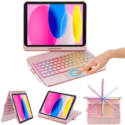 KBCASE Teclado iPad 10 Generación con Trackpad, Rotación de 360° Funda iPad 10 Generación con Teclado Español Ñ Bluetooth Inalámbrico para iPad10 Gen10.9 2022 A2696/A2757/A2777