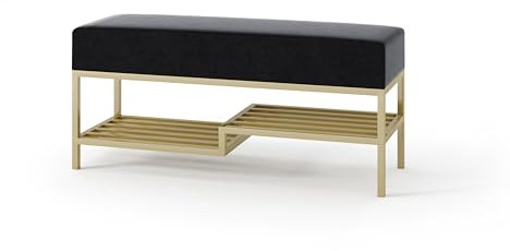 Design Möbel Sitzbank Gepolsterte Sitzbank Moderne Sitzbank Schuhaufbewahrung Industriemöbel Schuhregal für Wohnzimmer Flur Gold/SCHWARZ