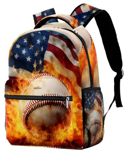 FVQL Rucksack für Teenager, Mädchen, Jungen, Schultasche, Baseball mit Feuer, Colorkkd436, 29.4x20x40cm/11.5x8x16in