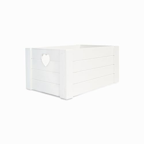 Lovely Wooden Crates With Heart Handles Storage Box Wooden Tray Wooden Shelves (White, Medium)