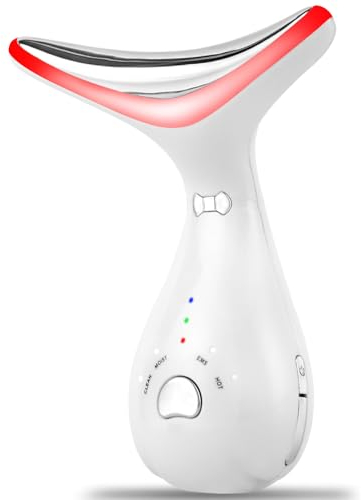 Seutgjie Massaggiatore Viso Antirughe, Massaggiatore Viso Lifting Elettrico a 4 Modalità (con EMS e Riscaldamento) e 4 Luminoterapia e 3 Intensità, Radiofrequenza Viso e Collo, Lumiface Viso Pulizia