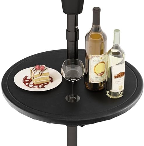 COSTWAY Vassoio per Ombrellone, Tavolino per Ombrellone da 50 cm, Tavolino Rotondo con Foro per Ombrellone da 38mm, Effetto Legno Finto, per Cortile, Piscina, Spiaggia, Giardino, Patio