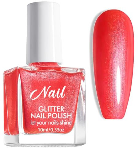 Pearl Nail Polish - Orange Red Quick Dry - Bright Red Pearlescent - Shimmer Breathable - Glitter Mermaid Long Last No Bake No Chip