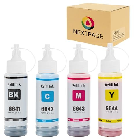NEXTPAGE 664 Ink for Epson EcoTank 6641 6642 6643 6644 Compatible with Epson Ecotank ET-2500 ET-2550 ET-2600 ET-2650 ET-4500 ET-14000 Printer Black Cyan Magenta Yellow(4 Pack)