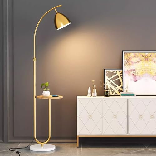 Wylolik Kreative U-förmige Stehlampe elegante Stehlampen mit rundem Tisch vertikale Lampe aus poliertem Metall klassische goldene hohe Lampen dekorative Steh-Stehleuchten für Wohnzimmer Fußschalter