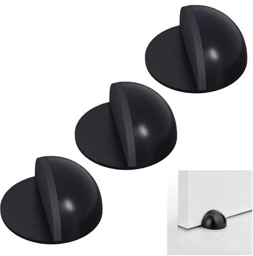 3 Pcs Black Door Stop, Door Stoppers for Floor, with Screws Floor Mounted Half Moon Doorstop Wall Protector Outdoor Door Stop with Glues for Hard Floor Door to Protect Walls and Doors