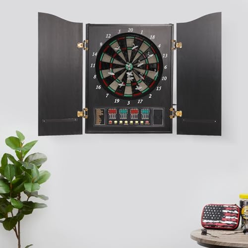Mermajestic Dartautomat elektronisch mit 4 LED-Anzeigen,Dartboard,E-Darts,Dartautomat,27 Verschiedene Spiele,243 Spielvarianten,bis zu 16 Spieler,Wandbefestigung Elektronische Dartscheibe (Schwarz)