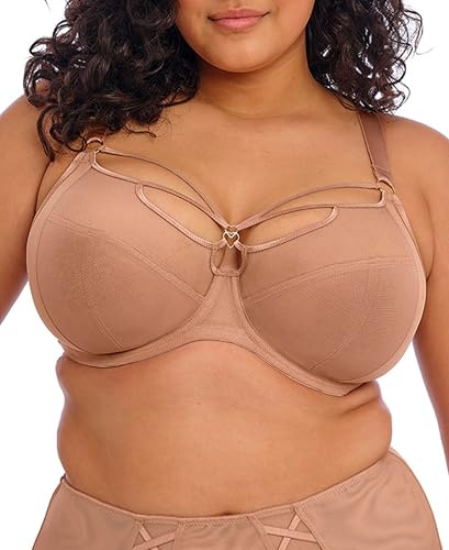 Elomi Women's Sachi Plunge Bra: Striking Design with On-Trend Strap Detailing. Low Front Plunge, Cotton Lined Panels DD+ Bras, Café Au Lait, 34HH US