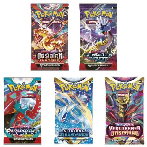Pokémon Sammelkartenspiel - 5 x Booster Packs deutsch - zufällig Sortiert - 5 Packungen aus unterschiedlichen Erweiterungen - kein Artwork doppelt - mit cardXpert Boosterbox