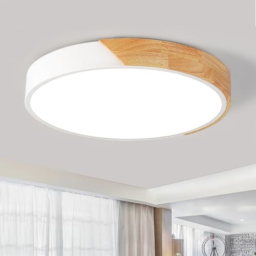 Style home Deckenleuchte LED Deckenlampe 36W Holz Bürolampe, dimmbar mit Fernbedienung, runde Lampe für Schlafzimmer Wohnzimmer Büro, 40 * 40 * 4cm (Holz)
