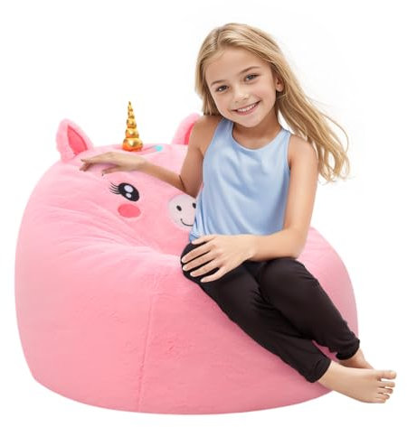 MeMoreCool Sitzsäcke für Kinder von 8-12 Jahren, Kleinkinder Sitzsack Sofa mit Füllung – Einhorn-Bohnensofa für Jungen und Mädchen, Bequemer Bodenstuhl für Spielzimmer und Kinderzimmer, Rosa