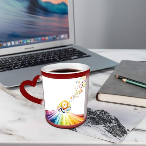 AELKSP Ceramic,Vintage Rainbow, Colorful Stripes Wave and Bullseye Circles Pattern with,Coffee Mug Color Changing Mug Hot Heat Changing Mug Hot Heat Sensitive Mug Coffee Mug Tea Mug Drink Cup Milk Mug