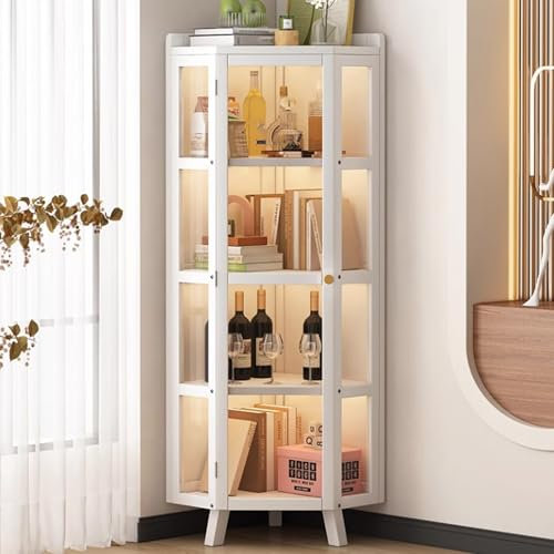 Vitrine aus Glas mit Türen für Wohnzimmer, moderner hoher Eckschrank für Zuhause, Büro, Speisekammer und Trophäen-Display