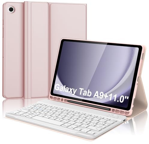WAVATA Clavier pour Samsung Galaxy Tab A9+ 11 Pouces 2023, Étui Clavier pour Samsung Tab A9 Plus Magnétique Détachable AZERTY Layout Français Bluetooth, Rose