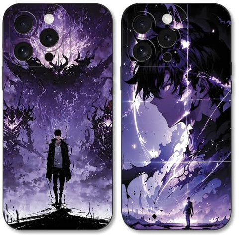 TBNMBGY 2 Stück Schwarz Cartoon Handyhülle für Apple iPhone 15 PRO MAX 6.7 Hülle, Anime Motiv Heißblütiger Manga Muster Silikon TPU Case Fallschutz Kratzfest Stoßfest Jungs Schutzhülle, Muster