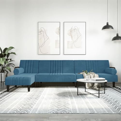 Gecheer Schlafsofa in L Form, Ecksofa mit Schlaffunktion, Bettcouch für Wohnzimmer, Couch Sofa Eckcouch Schlafcouch Samtsofa, Blau 260x140x70 cm Samt