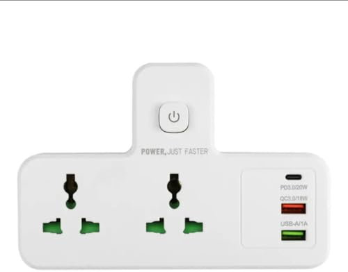 Adaptador de Enchufe Universal con Luz LED Táctil – 3 Tomas de Corriente y 3 Puertos USB (PD 20W, QC 3.0, USB-A) – Regleta de Carga Rápida con Interruptor – para Viaje, Hogar u Oficina