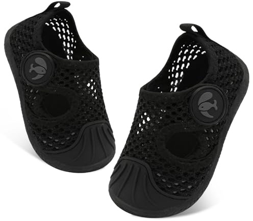 JIASUQI Baby Boys Girls Water Shoes Infant Qucik Dry Barefoot Beach Swim Shoes Toddler Breathable Aqua Socks(Black,6-12Months)