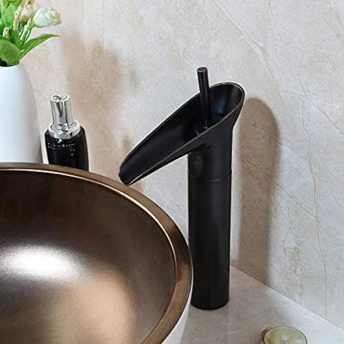 Miscelatore per lavabo da Bagno in Ottone Massiccio Bronzo Nero, Rubinetto Miscelatore per lavabo da appoggio con Cascata, Rubinetto per lavabo da appoggio