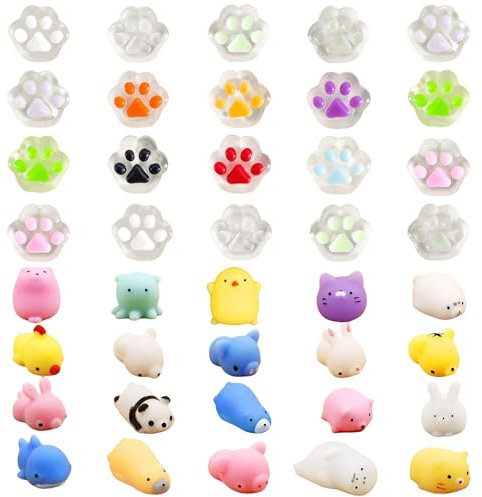 AYNKH 40 Stück Mini Mochi Squishy Set, Kawaii Soft Silikon Toy, Dinosaurier, Frucht, Tier, Spaß, Geburtstagsgeschenk, Jungen, Mädchen