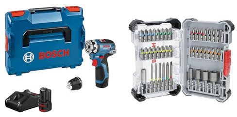 Bosch Professional 12V Akku-Bohrschrauber GSR 12V-35 FC + 43x Extra Hard Screwdriver Bit Set (197 x 110.5 mm, Accessories)