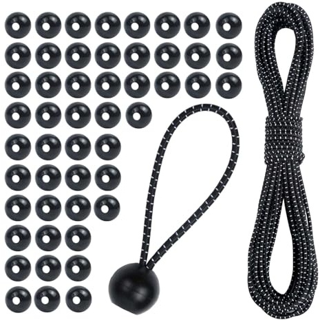 DIY Ball Bungee Cord Kit – Customizable Length of Bungee Cords with Balls for Tarps, Tent, Cargo and Outdoor Use (50ft Cord + 50pcs Balls)