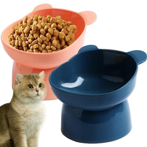 katmerio Katzennapf, 2 Stücke Katzennäpfe Plastik KatzenFutternapf, Katzenfutternnäpf Erhöht mit Ständer, Anti-Erbrechen Katzen Futternapf, Katzenfutternapf für Katzen