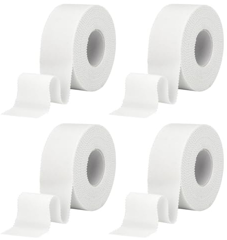 MOTIBACK Sporttape - Hautfreundliches (4 Rollen, Weiß, 2.5cm x 10m) | Reißbarer Unelastischer Tapeverband für Handgelenk Finger & Gelenke, Fußball Volleyball Klettern Bjj