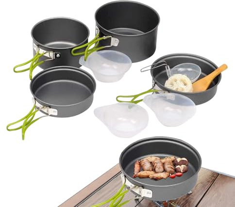 Proypiax Camping Kochgeschirr - Miniküche Picknick | Tragbar Stapelbar Topf Pfanne mit Griff für Wohnmobil Studentenwohnheim Reise Survival Tailgating Outdooraktivitäten Rucksacktour Wanderung