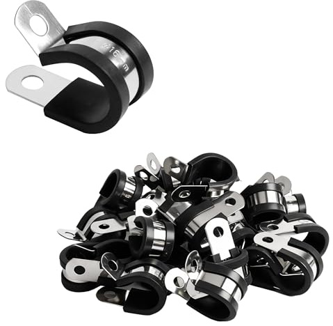 30Pcs Stainless Steel Rubber Lined Pipe Clamps, 5/8in 16mm Hose Clips | Clamps Assorted, P-Type Clips for Cable, Cord, Tube, Metal Wire Conduit