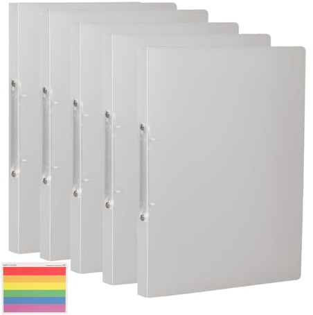 5 Stück A4 Ringordner, Ringbuch mit Rückenetiketten und 2 Ringen O-Mechanik, Ringhefter, Schnellhefter, Ordner A4 Schmal, Ringmappe für Zuhause, Büro, Schule (Transparent)