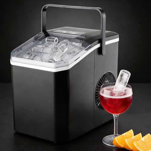 Portable Ice Maker Machine for Countertop, 2 Bullet Ice Sizes in 6-8 Mins, 14KG/24H, Self-Cleaning, with Ice Scoop & Basket, for Home, Kitchen, Office (Black)