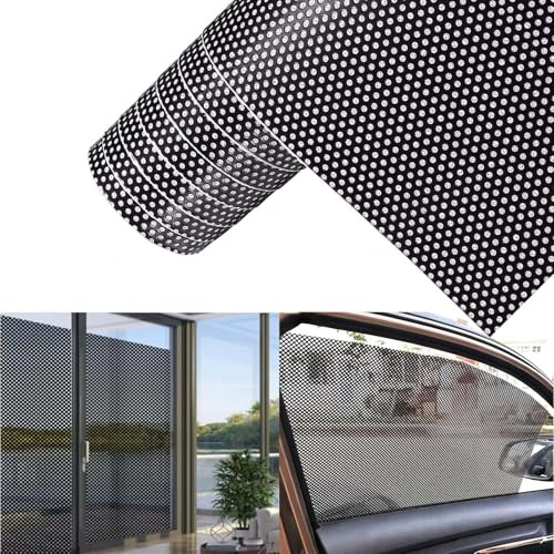 XhuangTech One-Way Perforated Window Film, Adhesive Dotted Mesh Glass Wrap Privacy Protection, Automotive Sun Blocker Black Window Vinyl Sticker Tint for DIY Car Home Office (30X120CM)