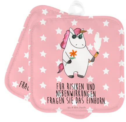 Mr. & Mrs. Panda Topflappen Einhorn Woodstock - Geschenk, Alkohol, witzig, Topflappen Set, Einhorn Deko, Topflappenset, Einhörner, Topfhandschuh,